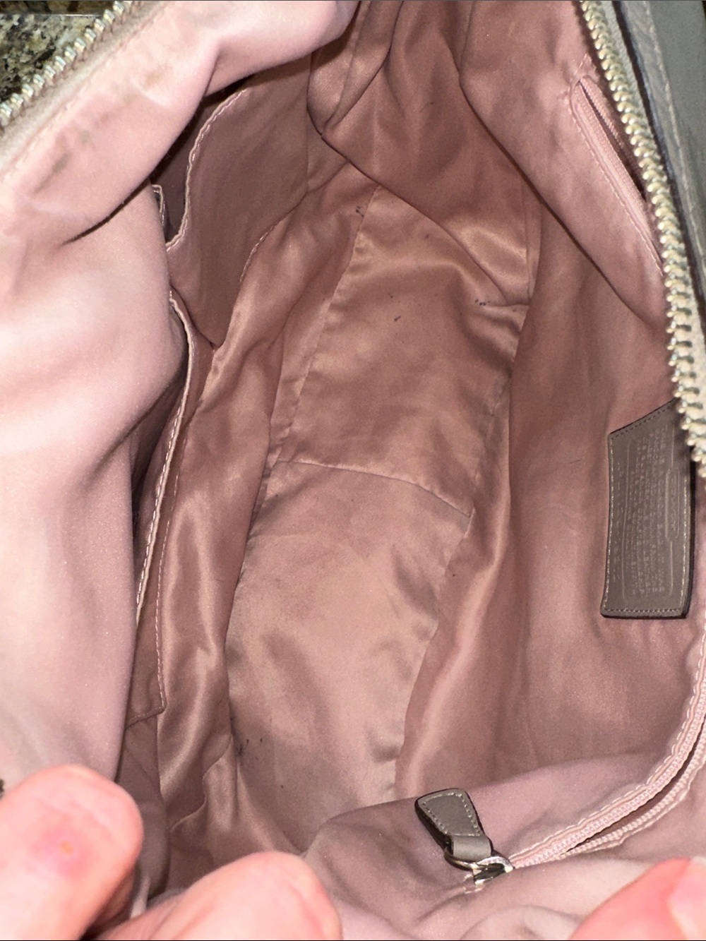 Coach Kristen Woven Leather Shoulder Satchel in Taupe Gray with pink interior - Picture 11 of 16